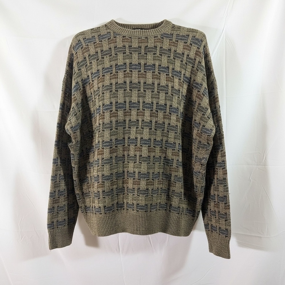 Towncraft Sweater Mens XL Olive Green Basketweave Knit Acrylic Vintage